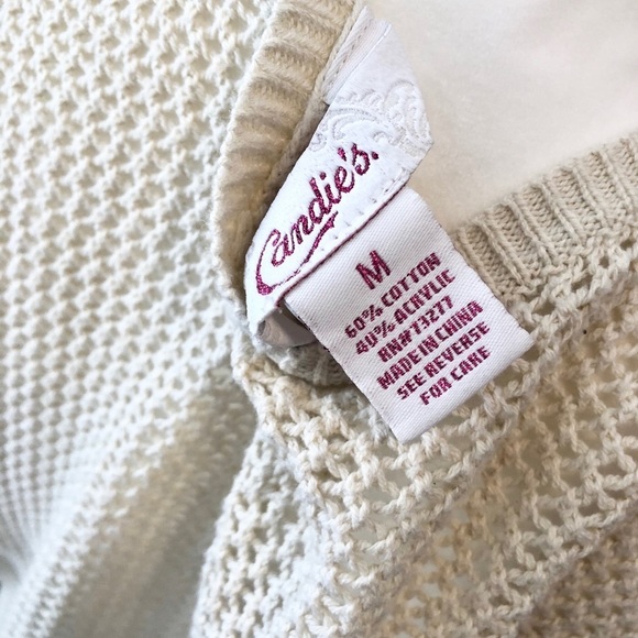 Candie’s Cold Shoulder Knitted Light Tan Cream Sweater Top Women’s Medium - Picture 6 of 6